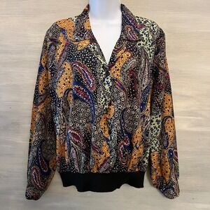 Vintage 80's Judy Bond Paisley Print Collared Button Down Blouse Size 16 GC